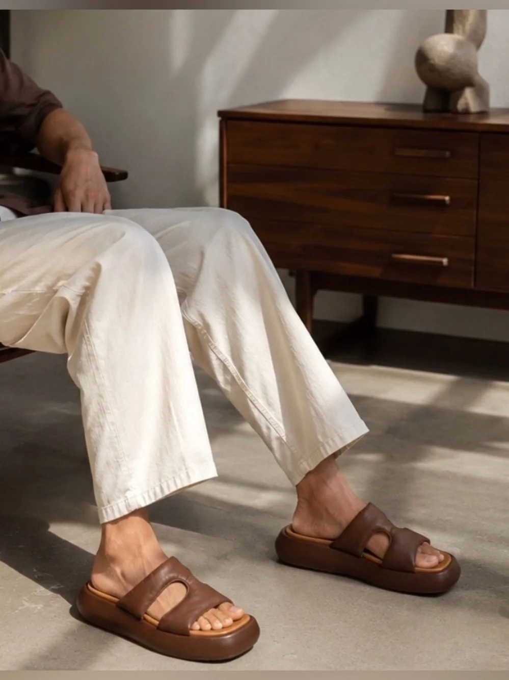 Eckhaus Latta Zee Leather Platform Slides in Brown Size US 10